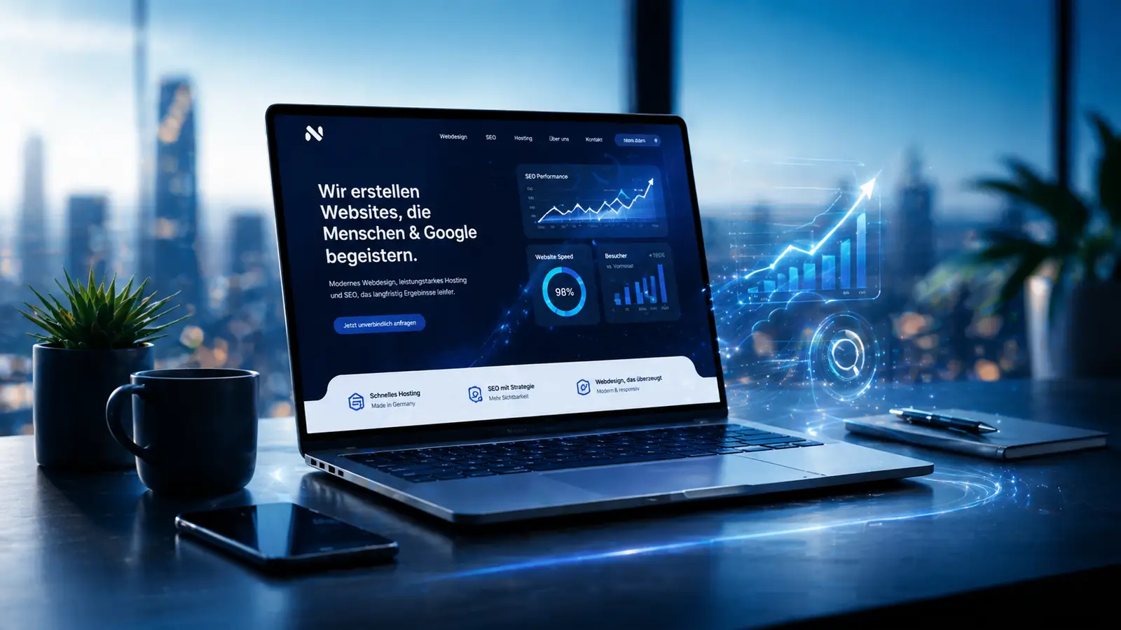 Modernes Webdesign auf Laptop und Smartphone